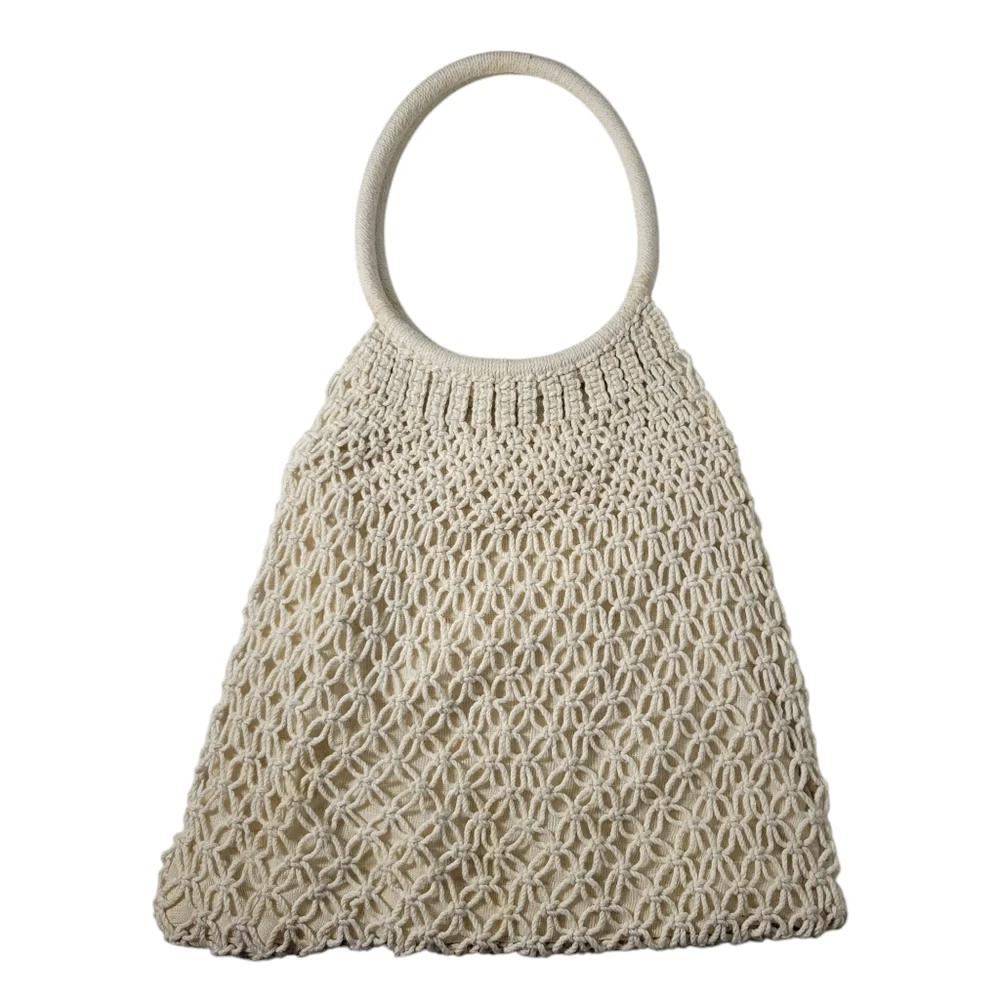 Vintage cream woven macrame boho hobo handbag
